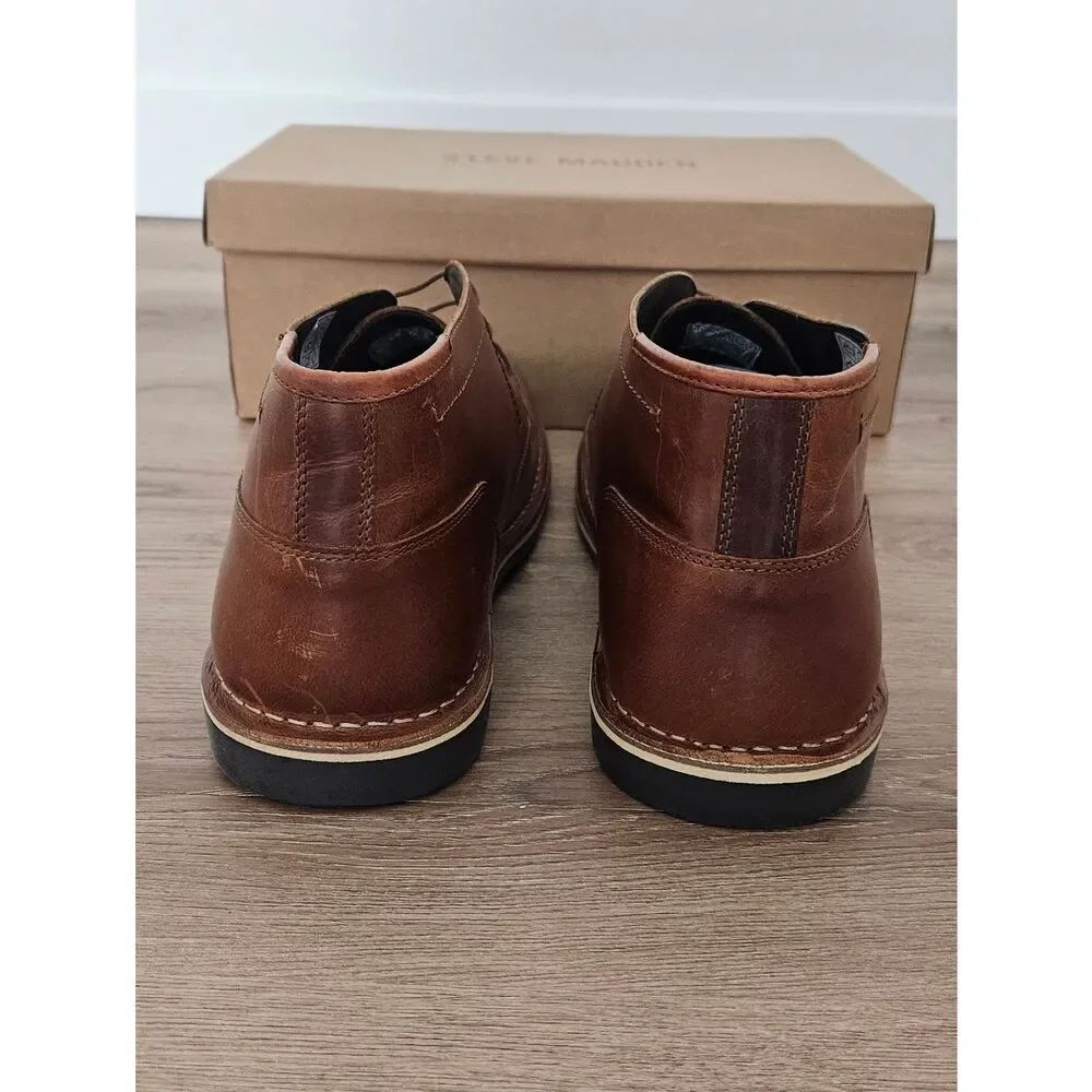 Steve Madden Men's Harken Leather Chukka Boots Cognac Size 16